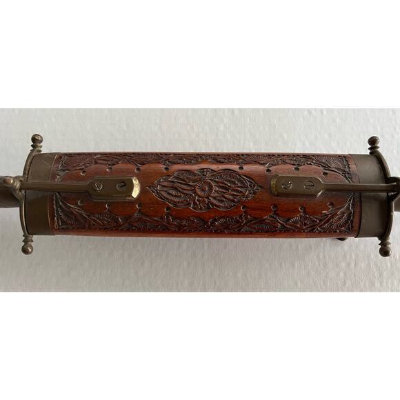 Engraved Wood Brass Sheath Case‎ with Carving Knife and Fork 3 Piece Set - Picture 1 of 10
